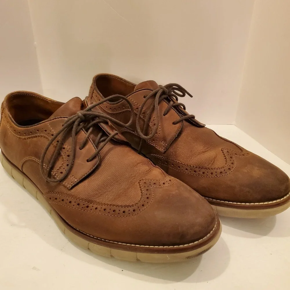 Johnston & Murphy Brown Suede Leather Wingtip Oxford Shoes Size 9M EUC Fast Ship